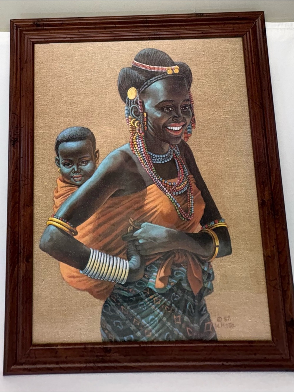 Vintage African Portrait Mother & Child Framed Print W.M. Otto 23.5"